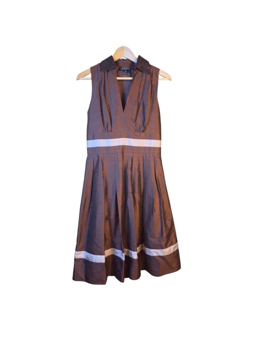 Vintage Adrianna Papell Fit & Flare Dress Sz 6 Brown Taupe Sleeveless Silk Blend